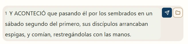 Versículo con botón azul Enviar y botón para agregar a Library
