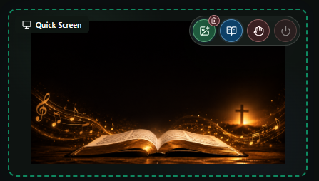 Theme Photo activo en verde con icono de basura e imagen del evento en Live