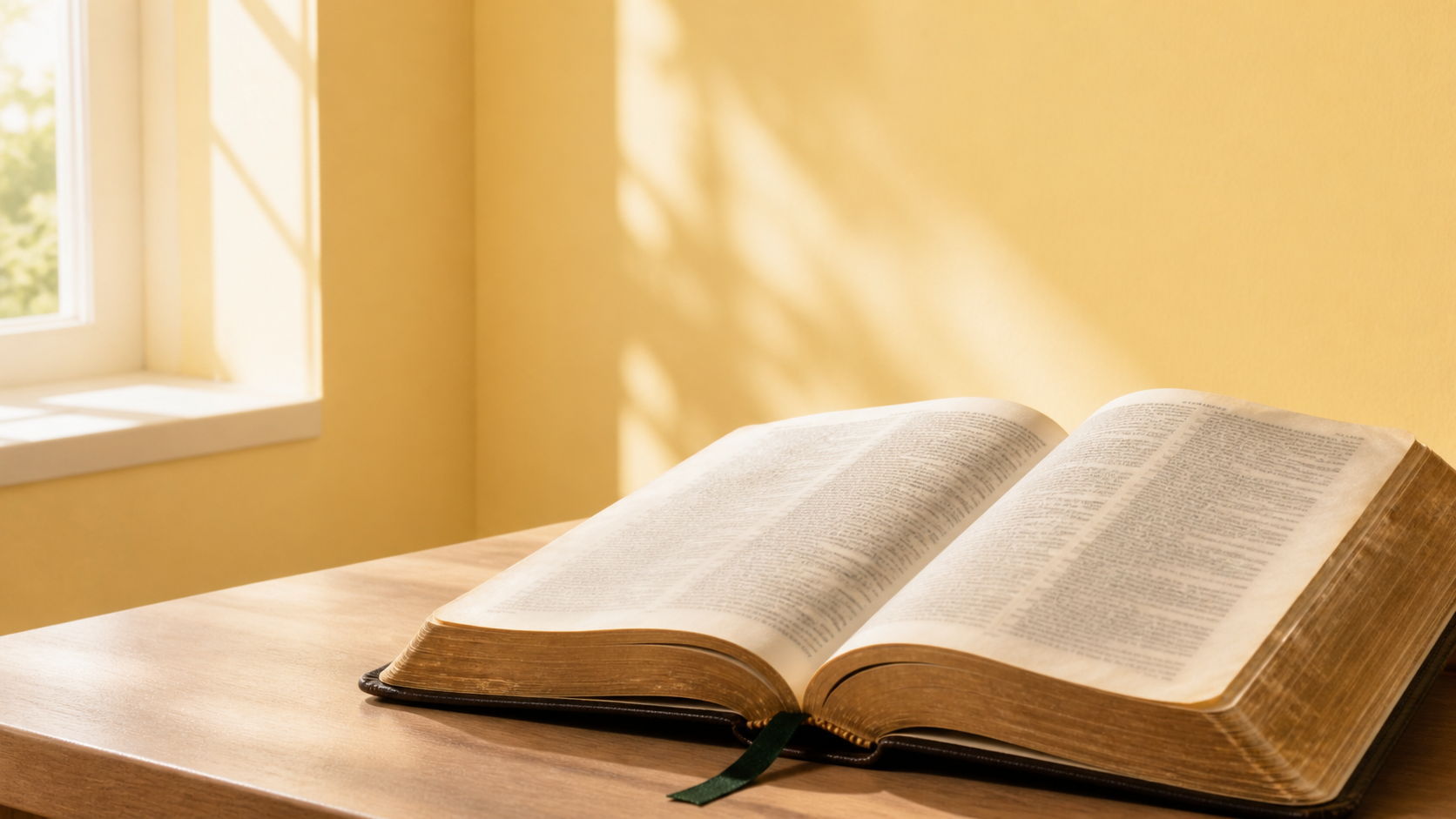 Biblia abierta bajo una luz cálida de lectura